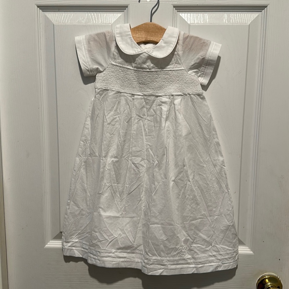 Mud Pie infant white linen gown dress 0-6 mo 100% cotton christening /pictures